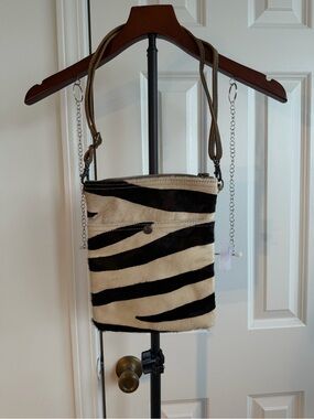Myra Hair ON Hide Zebra Striped Fur Leather Crossbody Shoulder Bag